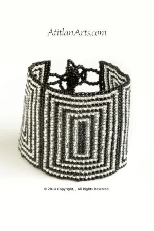 Flat Bracelet Silver & Black Squares wide