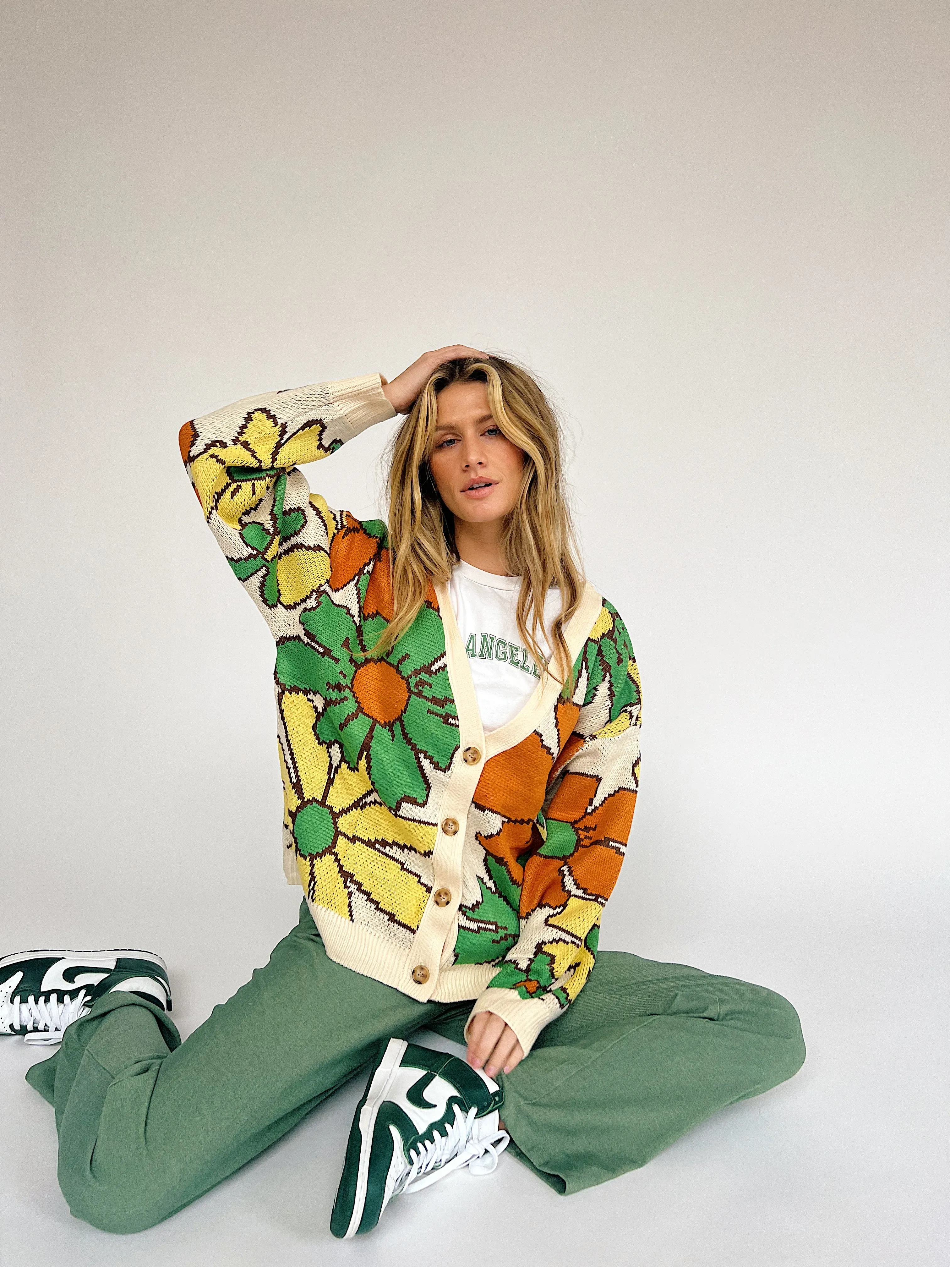 Flower Power Cardigan// Green
