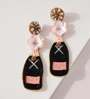 Flower Rose Black Champagne Beaded Earrings
