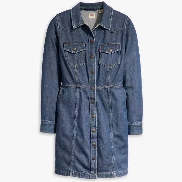 Flynn Western Dress by Levi’s, Denim, Button Front, Pockets, XL