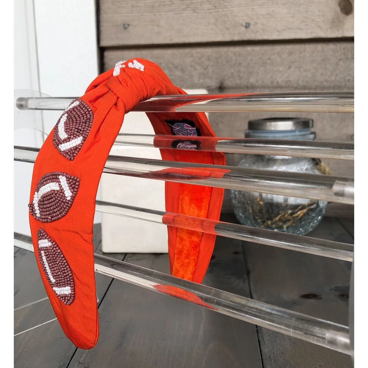 Football Seed Beaded Team Spirit Top Knot Headband.  - Restocking