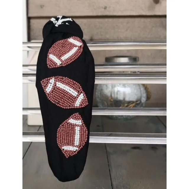 Football Seed Beaded Team Spirit Top Knot Headband.  - Restocking
