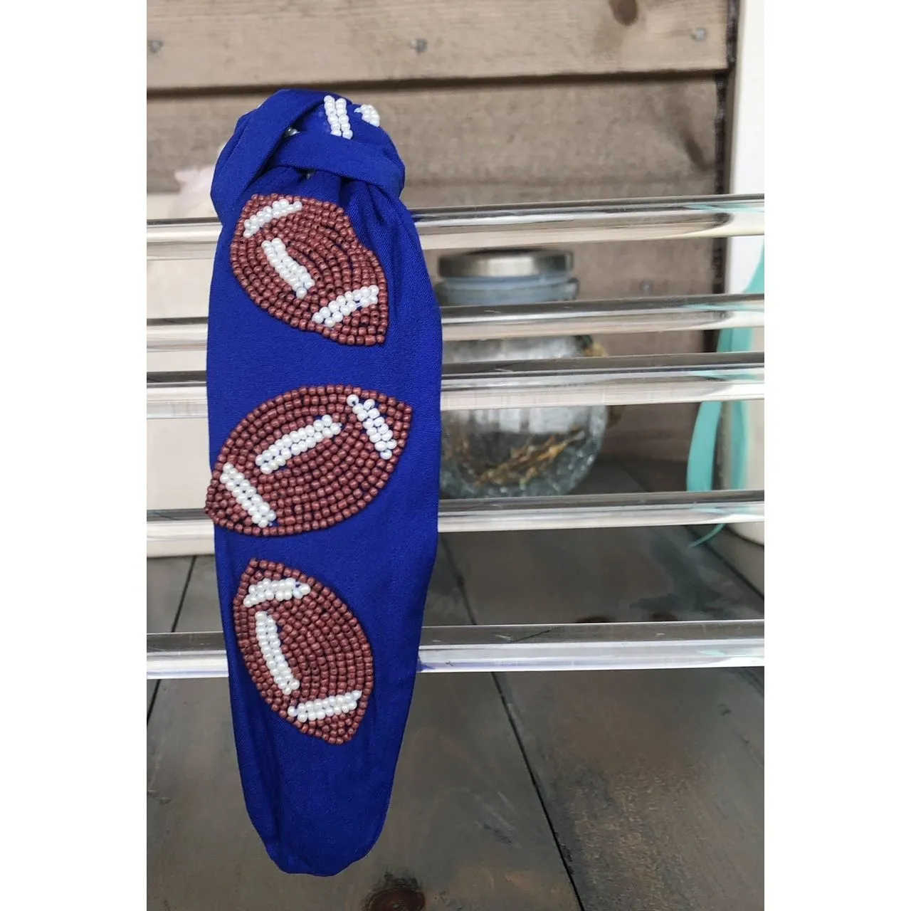 Football Seed Beaded Team Spirit Top Knot Headband.  - Restocking