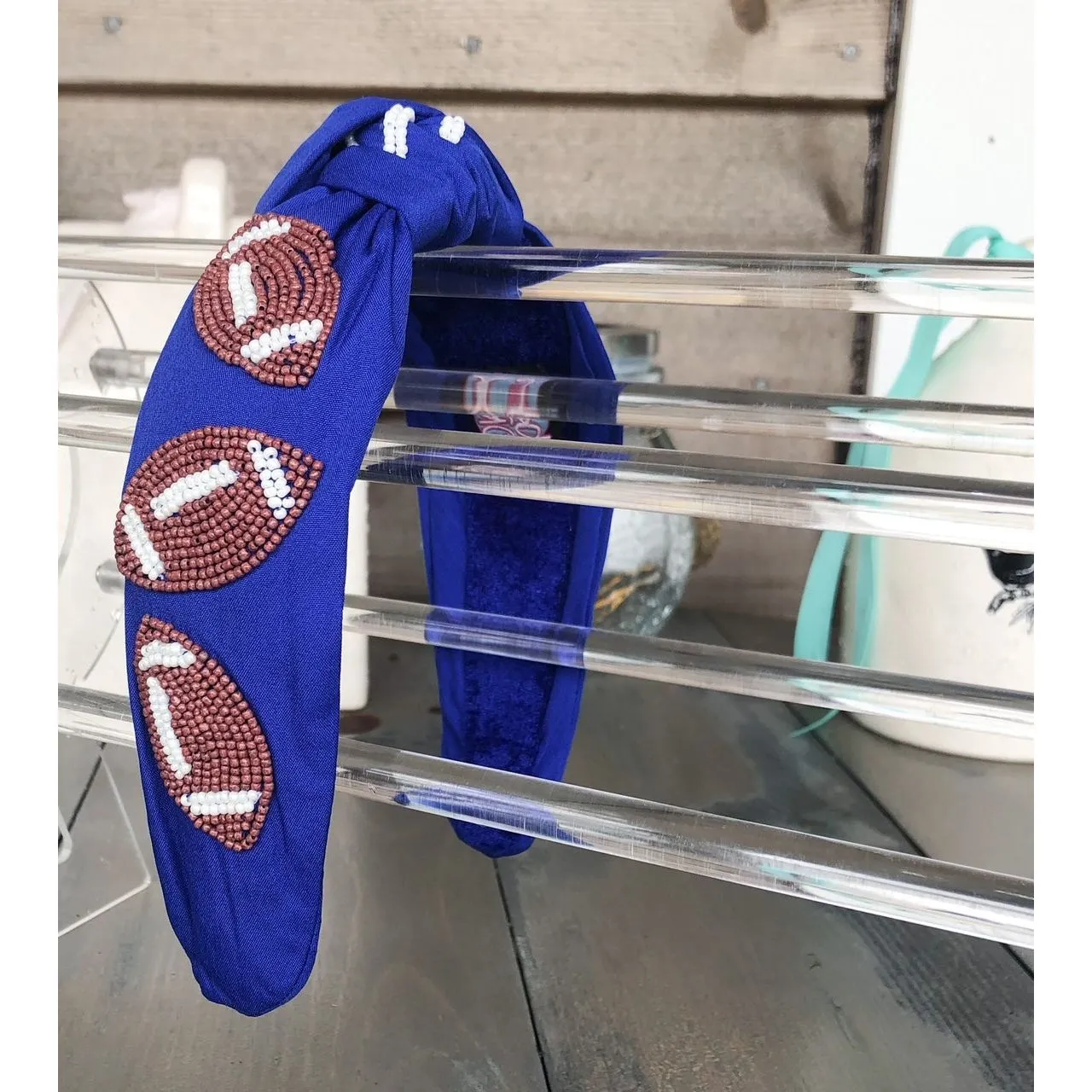 Football Seed Beaded Team Spirit Top Knot Headband.  - Restocking