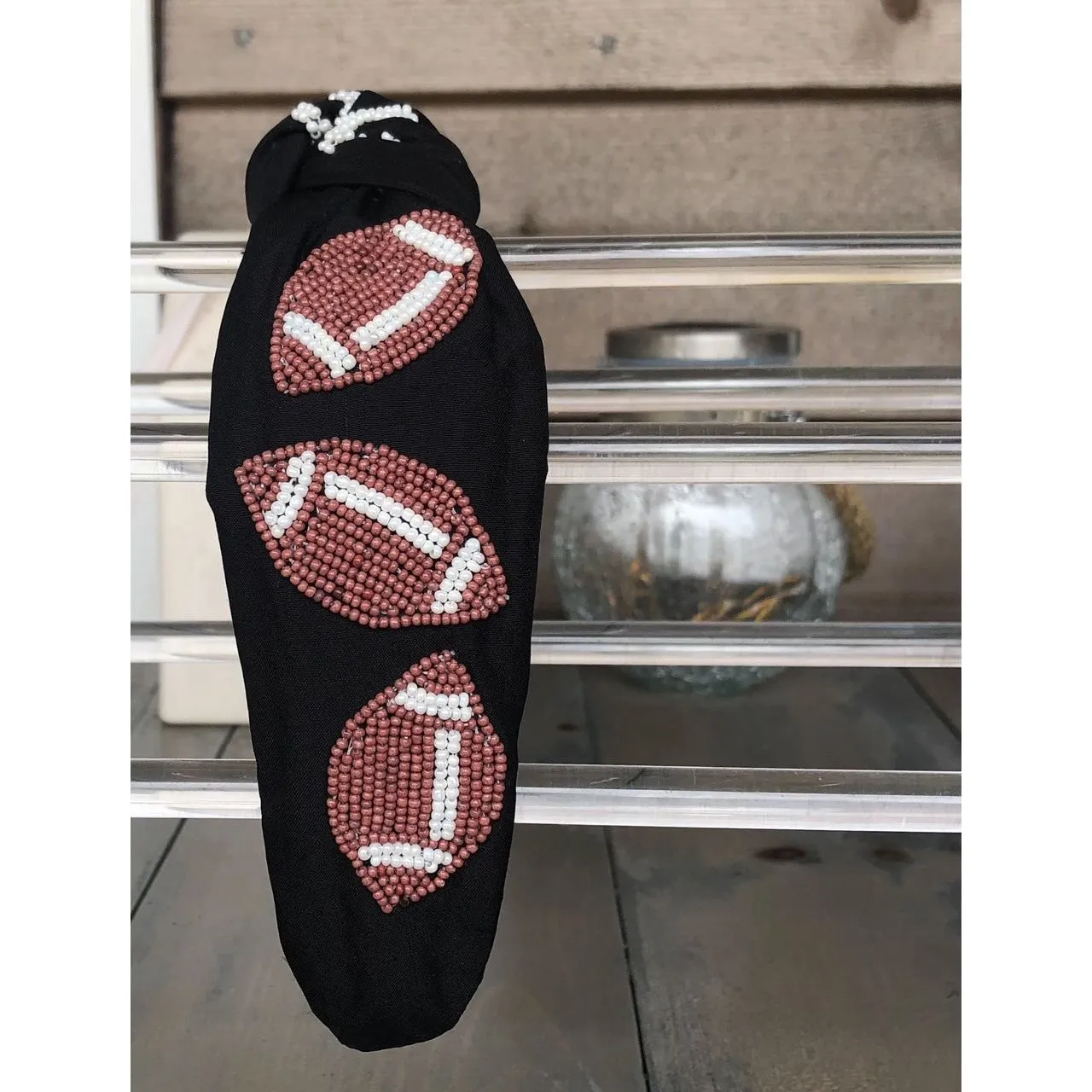 Football Seed Beaded Team Spirit Top Knot Headband.  - Restocking
