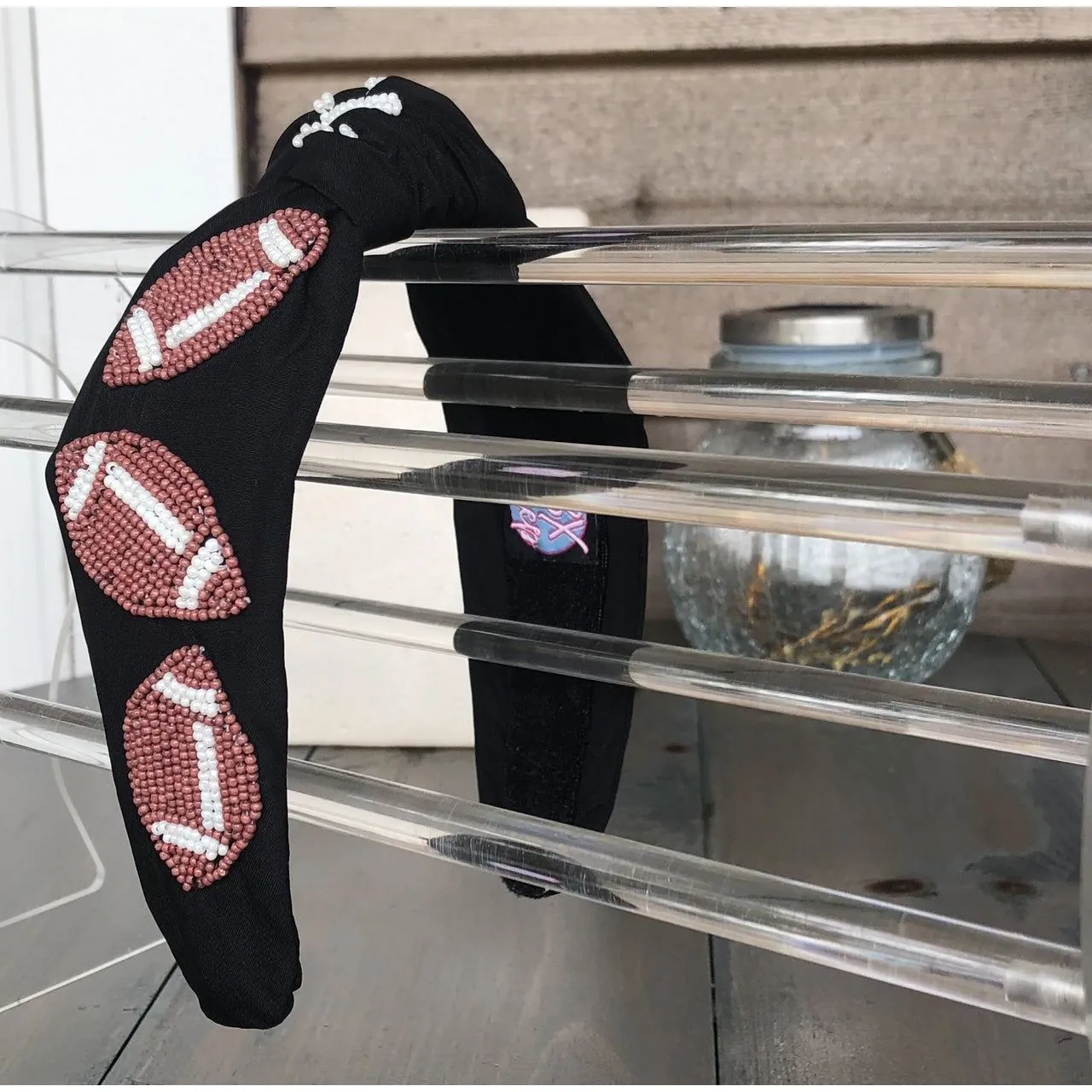 Football Seed Beaded Team Spirit Top Knot Headband.  - Restocking