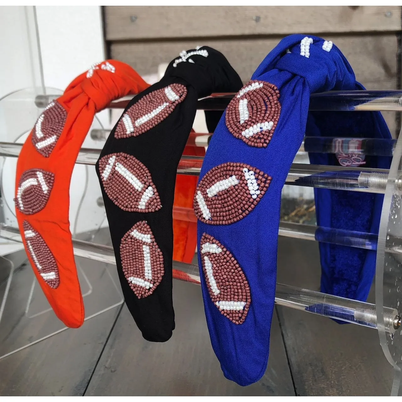 Football Seed Beaded Team Spirit Top Knot Headband.  - Restocking