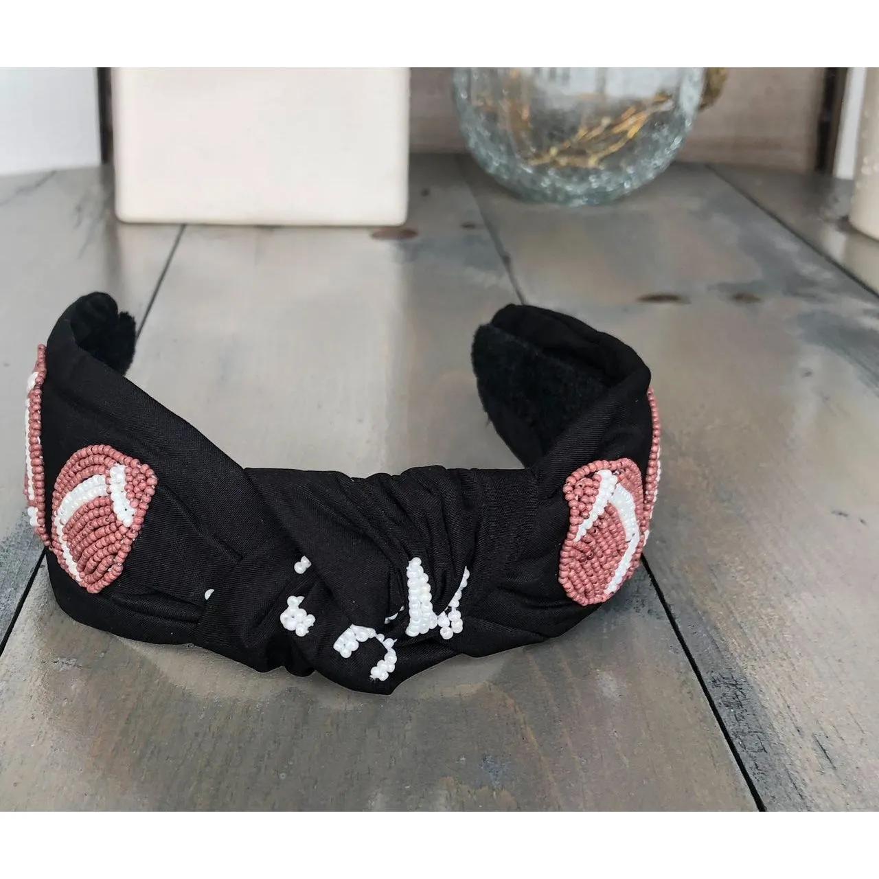 Football Seed Beaded Team Spirit Top Knot Headband.  - Restocking
