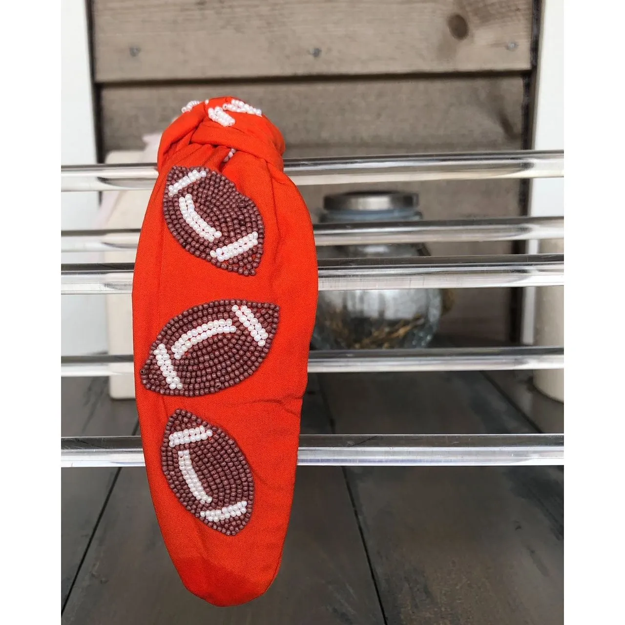 Football Seed Beaded Team Spirit Top Knot Headband.  - Restocking
