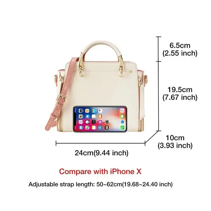 Foxer Cream Split Leather Handbag with Pink Trim and Gold Hardware