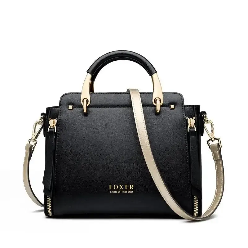 Foxer Cream Split Leather Handbag with Pink Trim and Gold Hardware
