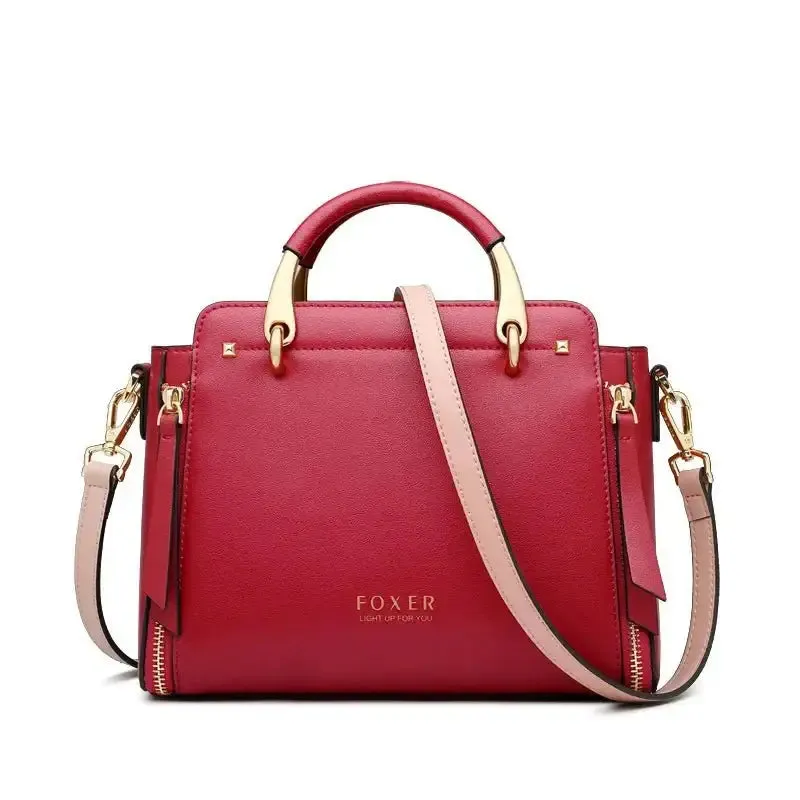 Foxer Cream Split Leather Handbag with Pink Trim and Gold Hardware