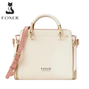 Foxer Cream Split Leather Handbag with Pink Trim and Gold Hardware