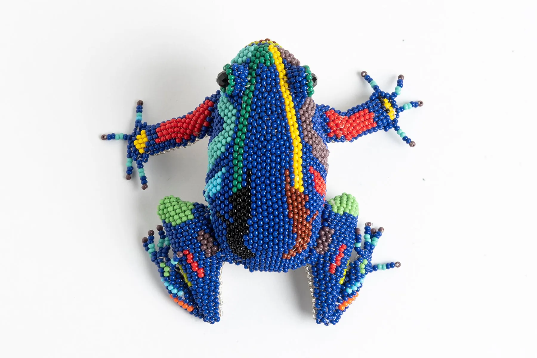 Frog; medium; luster blue with multicolor spots and stripes