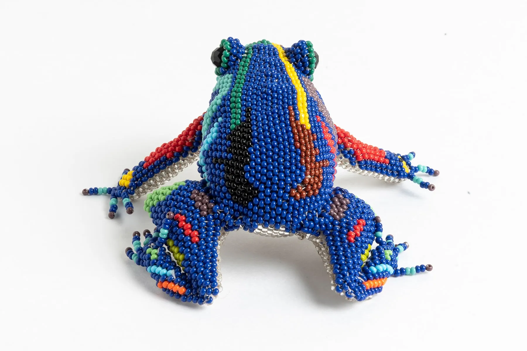 Frog; medium; luster blue with multicolor spots and stripes