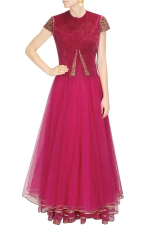 Fuchsia layered anarkali