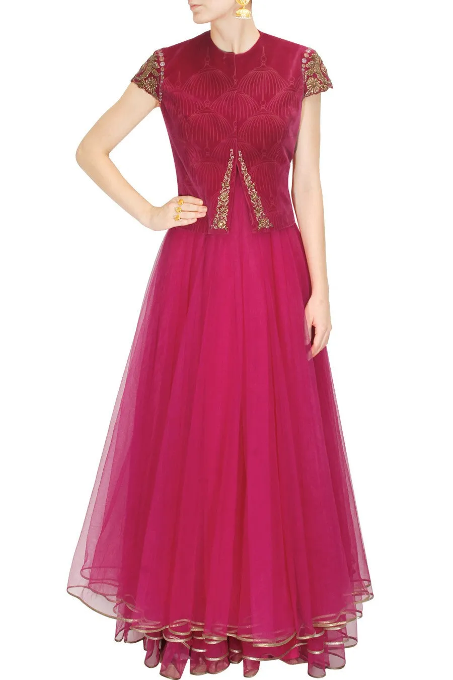Fuchsia layered anarkali