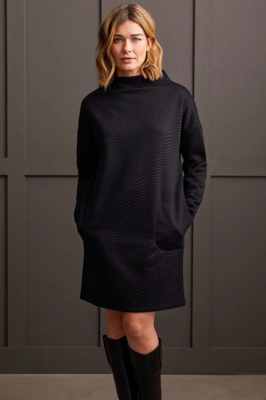 Funnel Neck Sweater Dress with Pockets