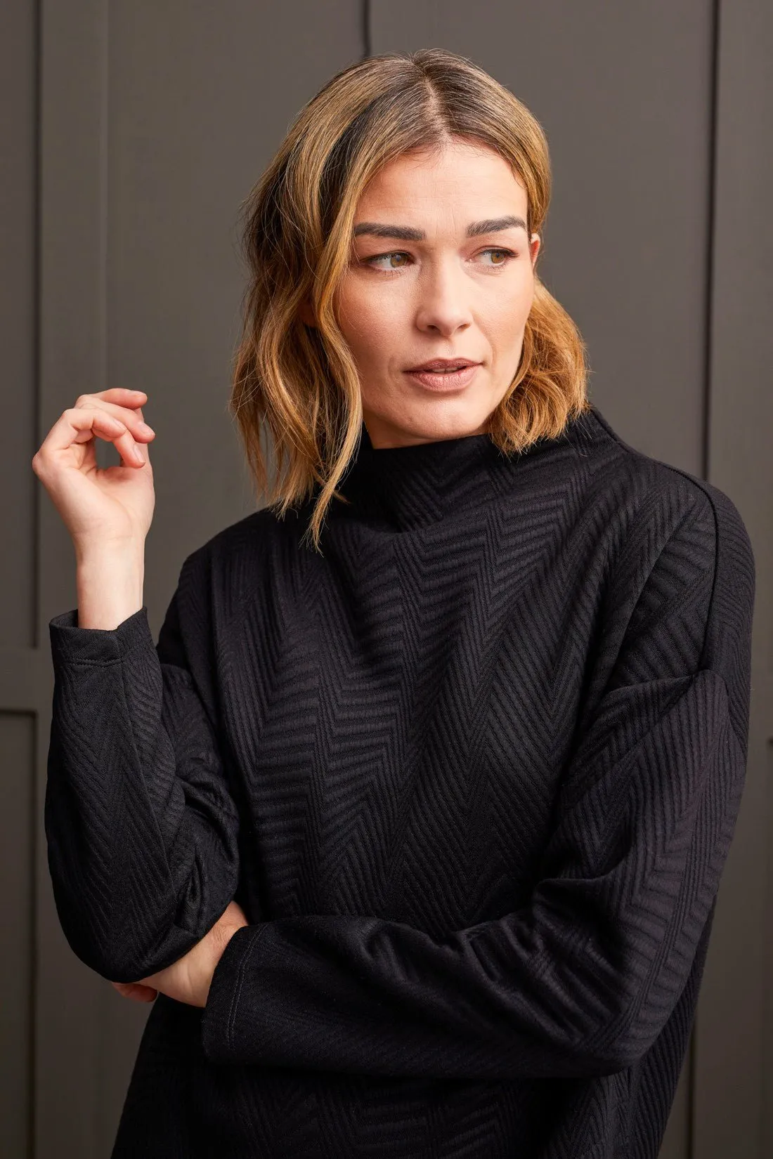 Funnel Neck Sweater Dress with Pockets
