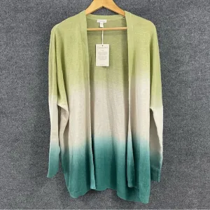 Garnet Hill Tidal Linen Cardigan Womens Medium Green Ombre Boxy Oversized