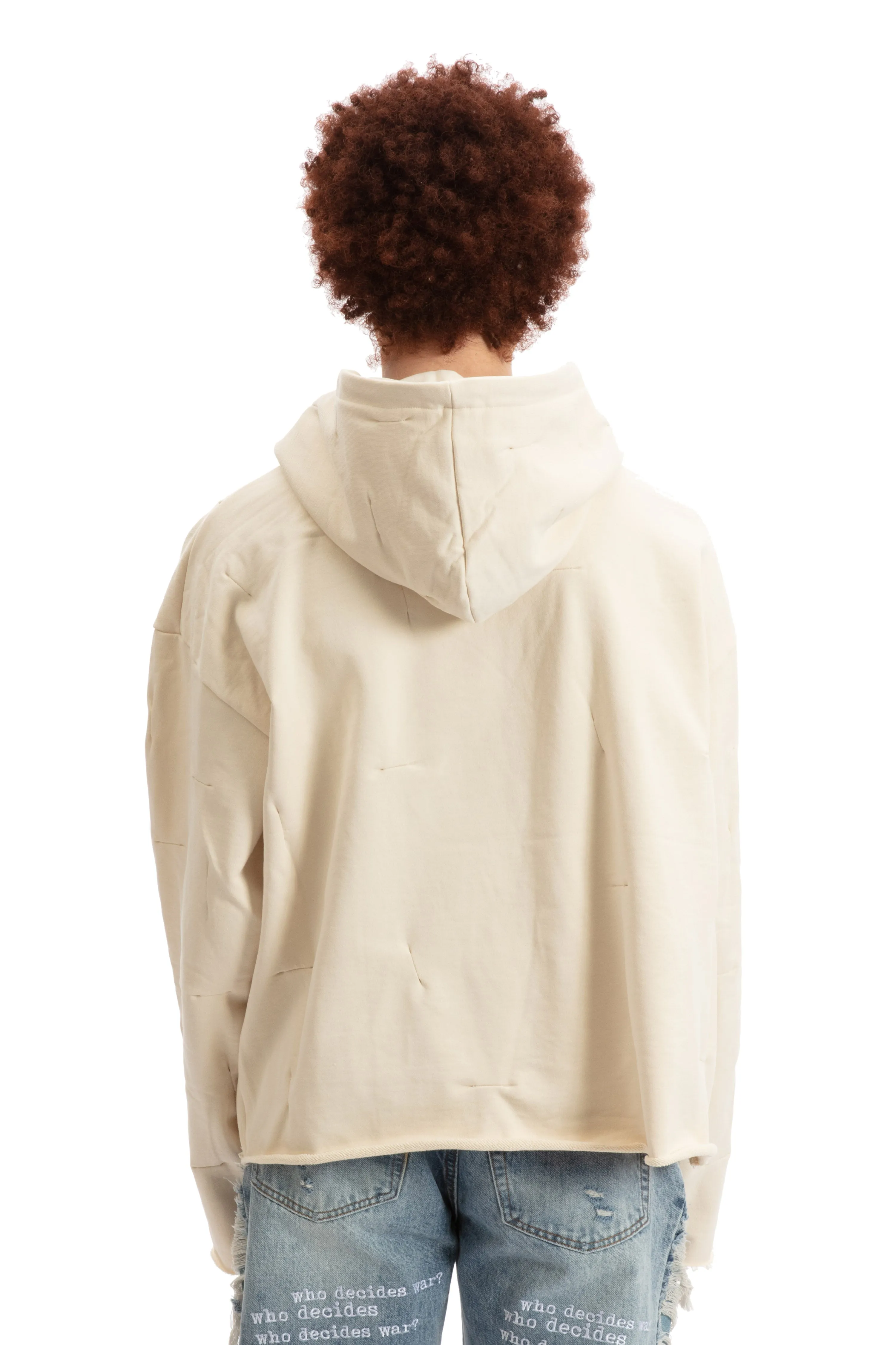 GATHERED DUOFLY HOODED PULLOVER