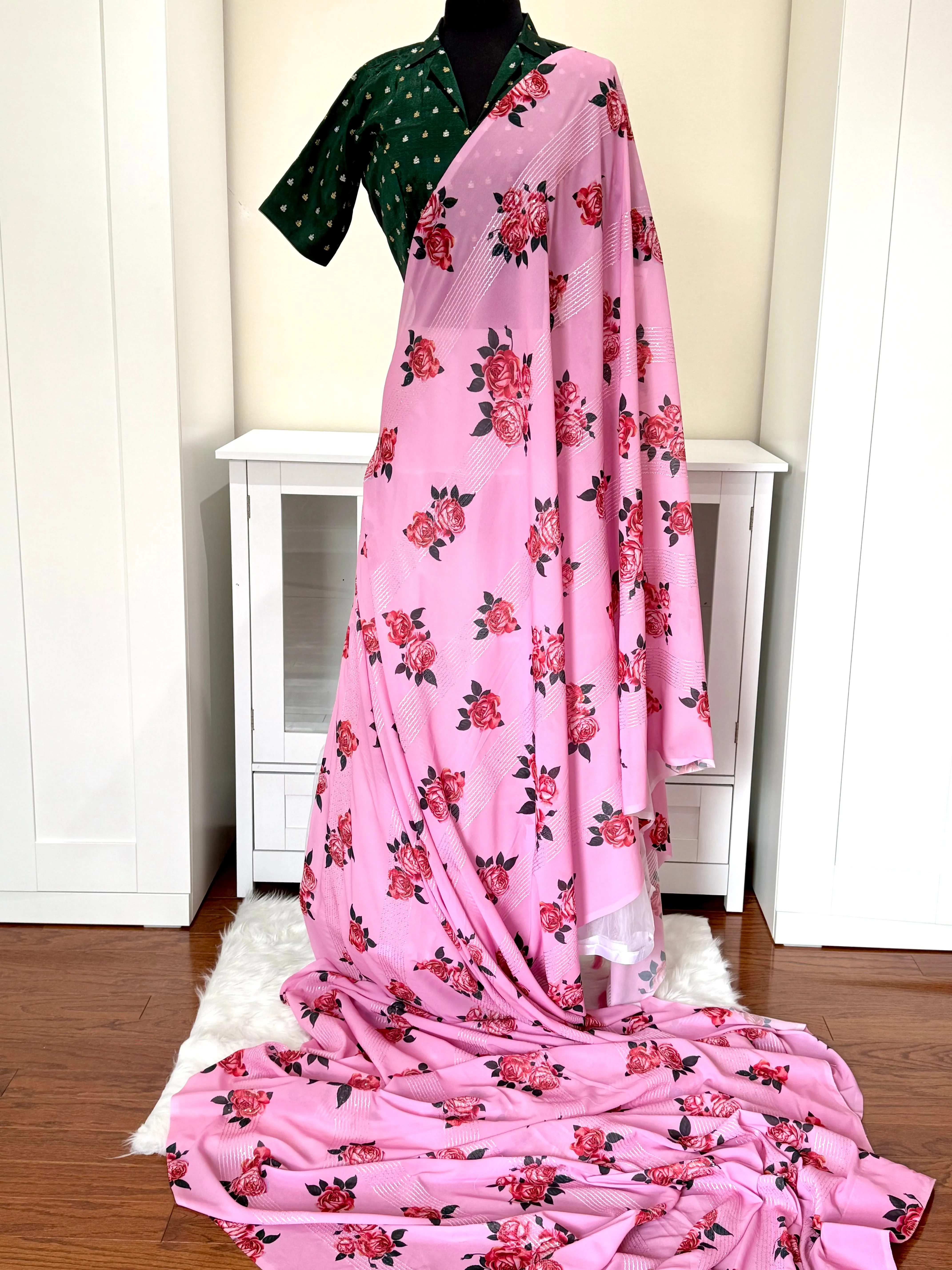 Georgette Sequins Floral Saree