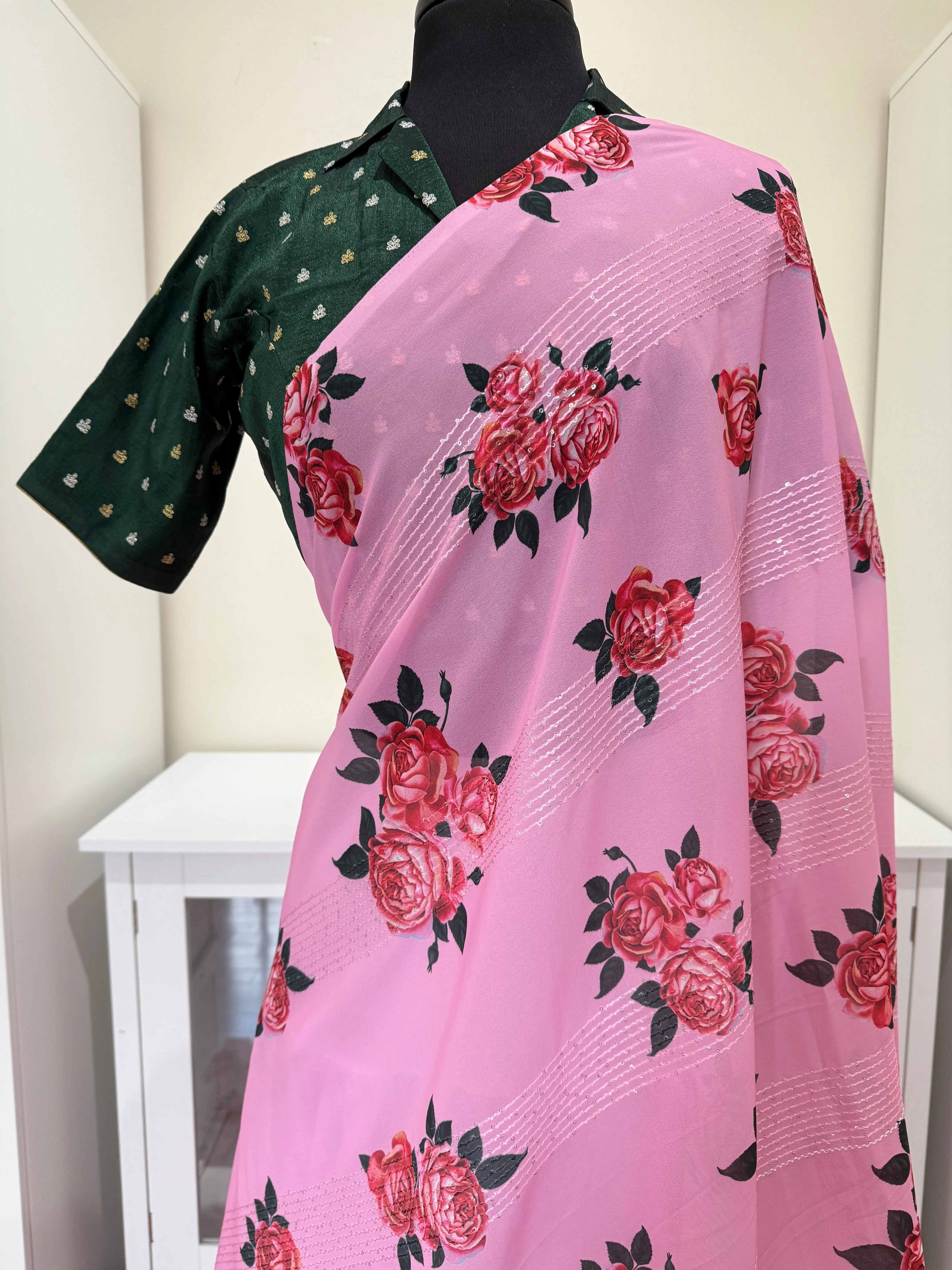 Georgette Sequins Floral Saree