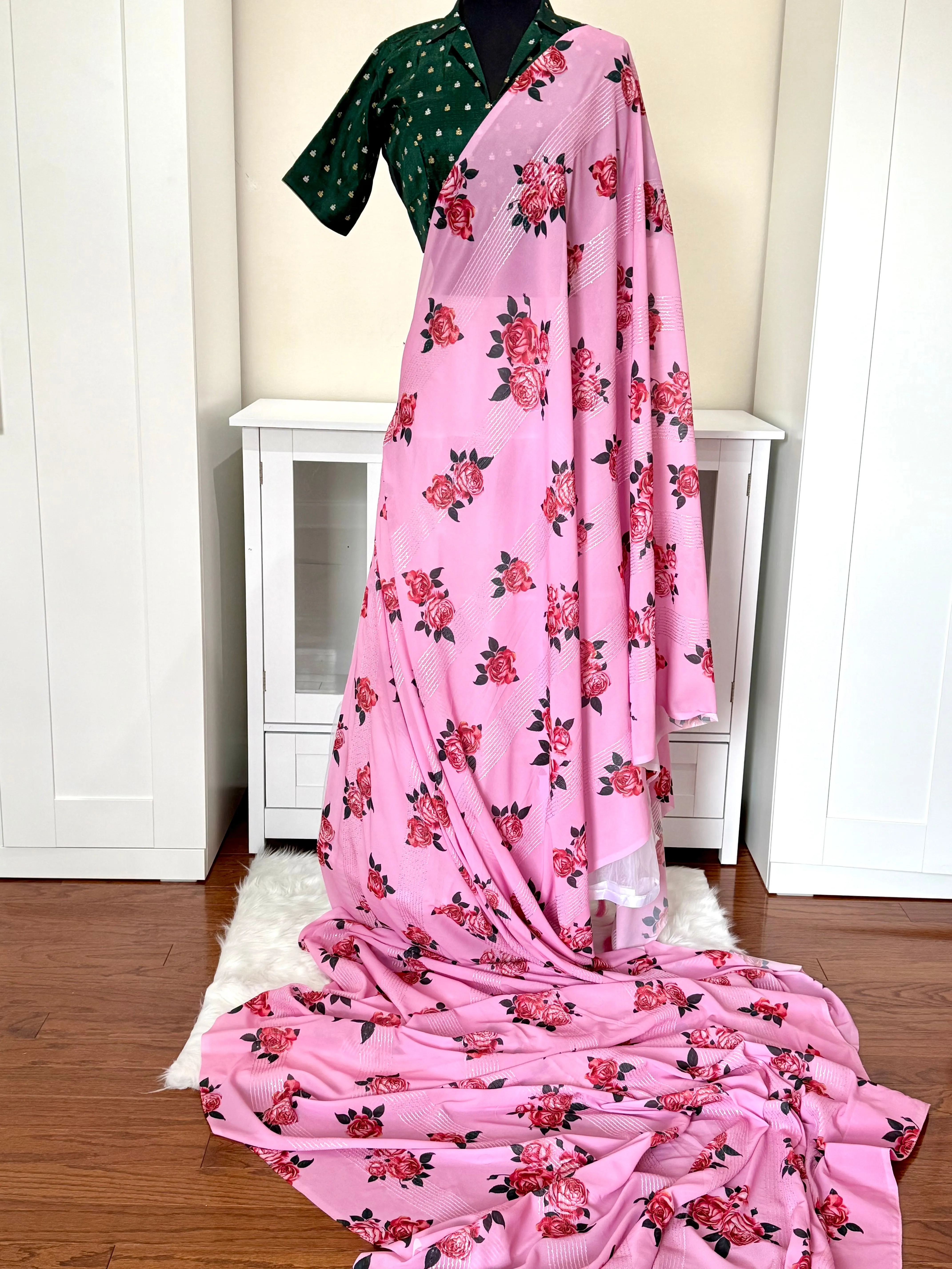 Georgette Sequins Floral Saree