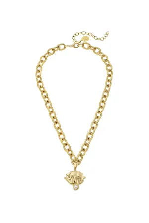 Gold Elephant with Pearl Necklace