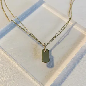 Gold Layered Chain Tag Charm Necklace
