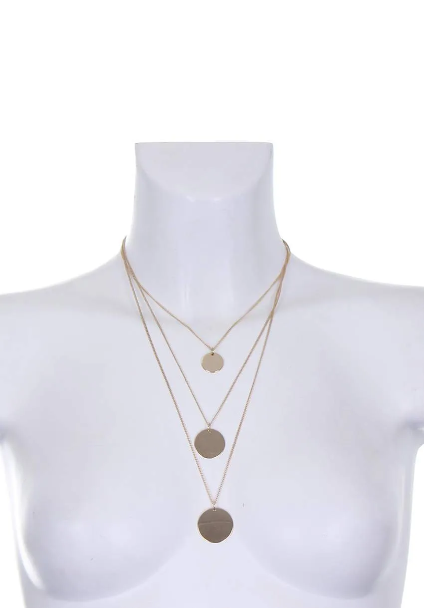 Gold Layered Necklace with Circle Pendant