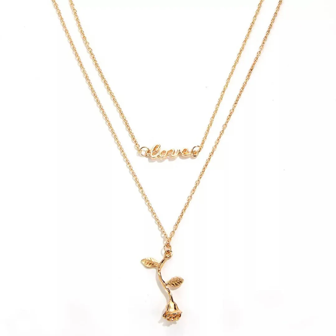 Gold Plated Double Layered Love Rose Pendant