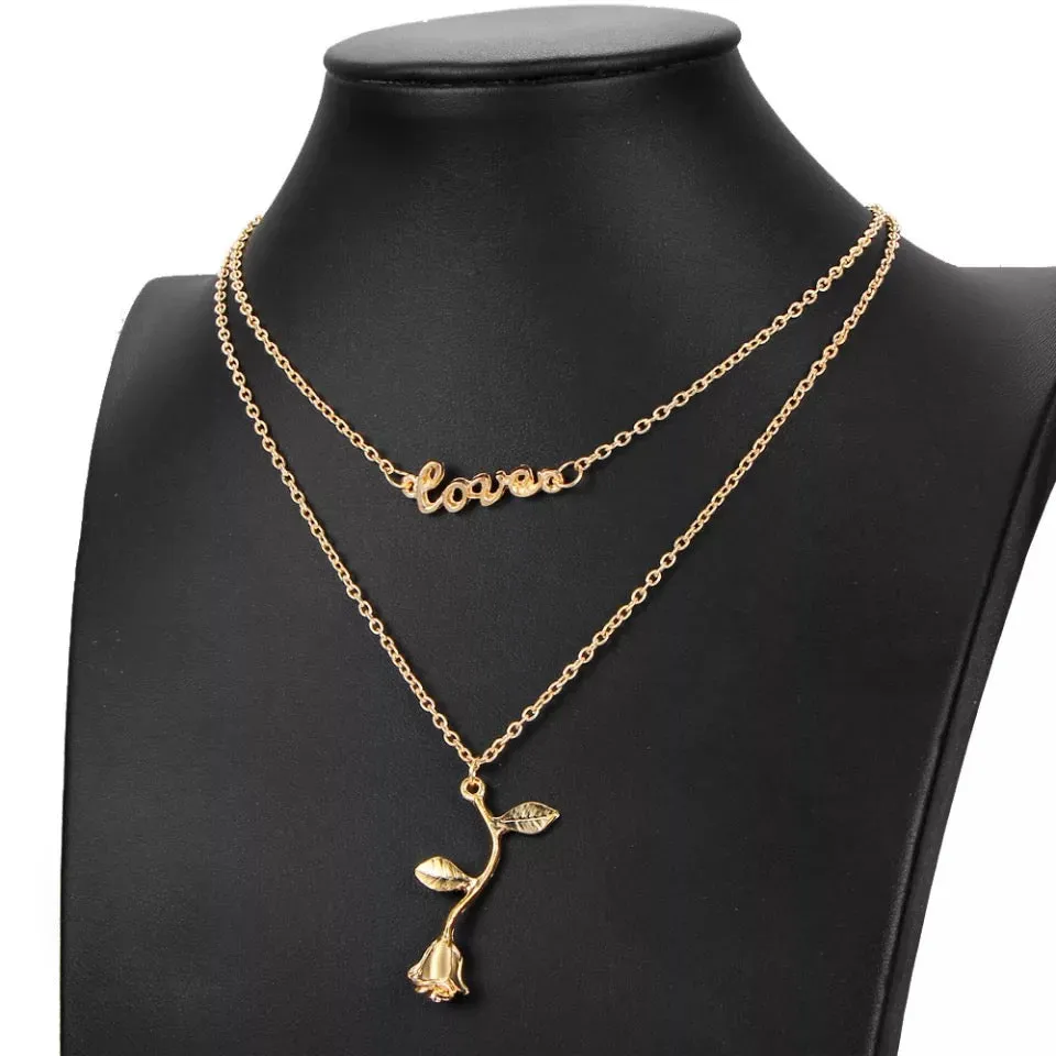 Gold Plated Double Layered Love Rose Pendant