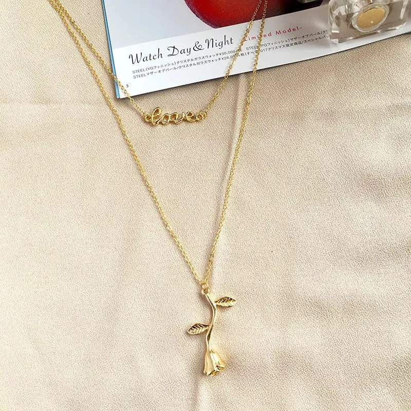 Gold Plated Double Layered Love Rose Pendant