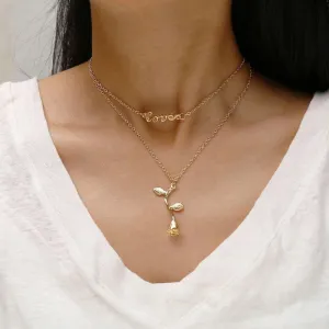 Gold Plated Double Layered Love Rose Pendant