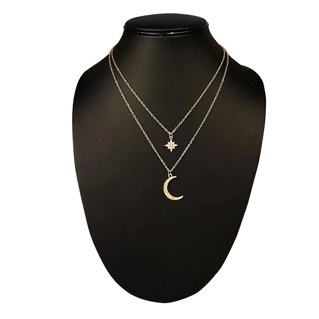 Gold Plated Double Layered Star Moon Pendant