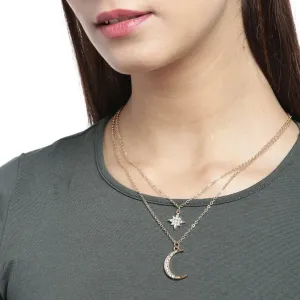 Gold Plated Double Layered Star Moon Pendant