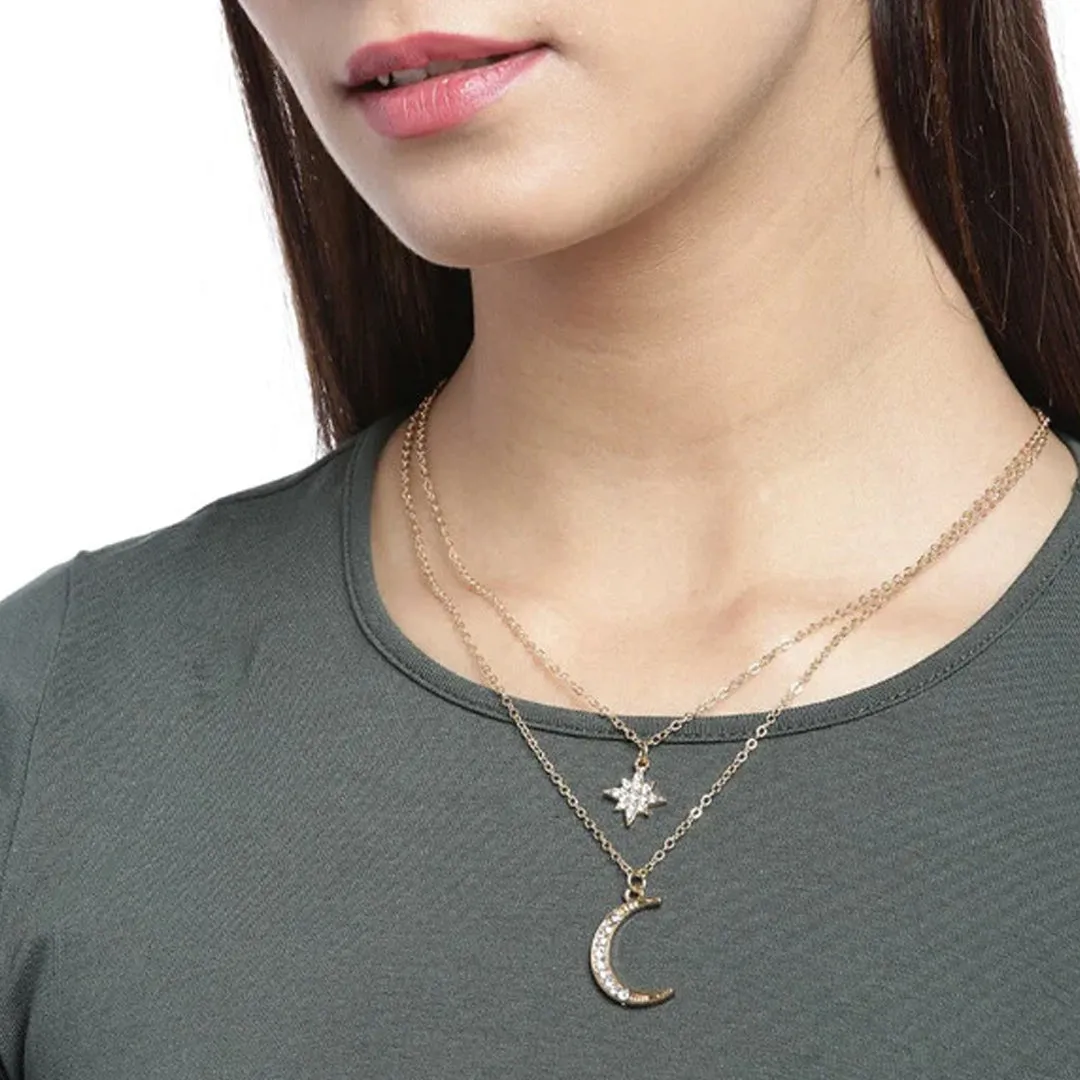 Gold Plated Double Layered Star Moon Pendant