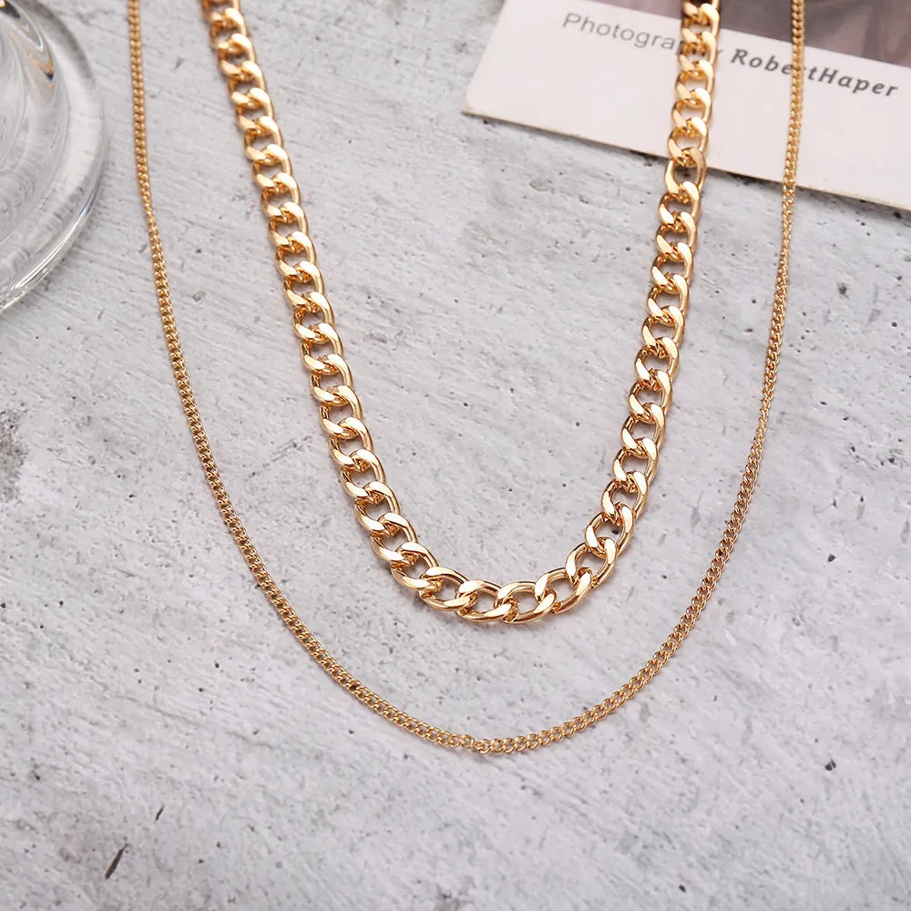 Gold Plated Layered Chunky Chain Link Necklace