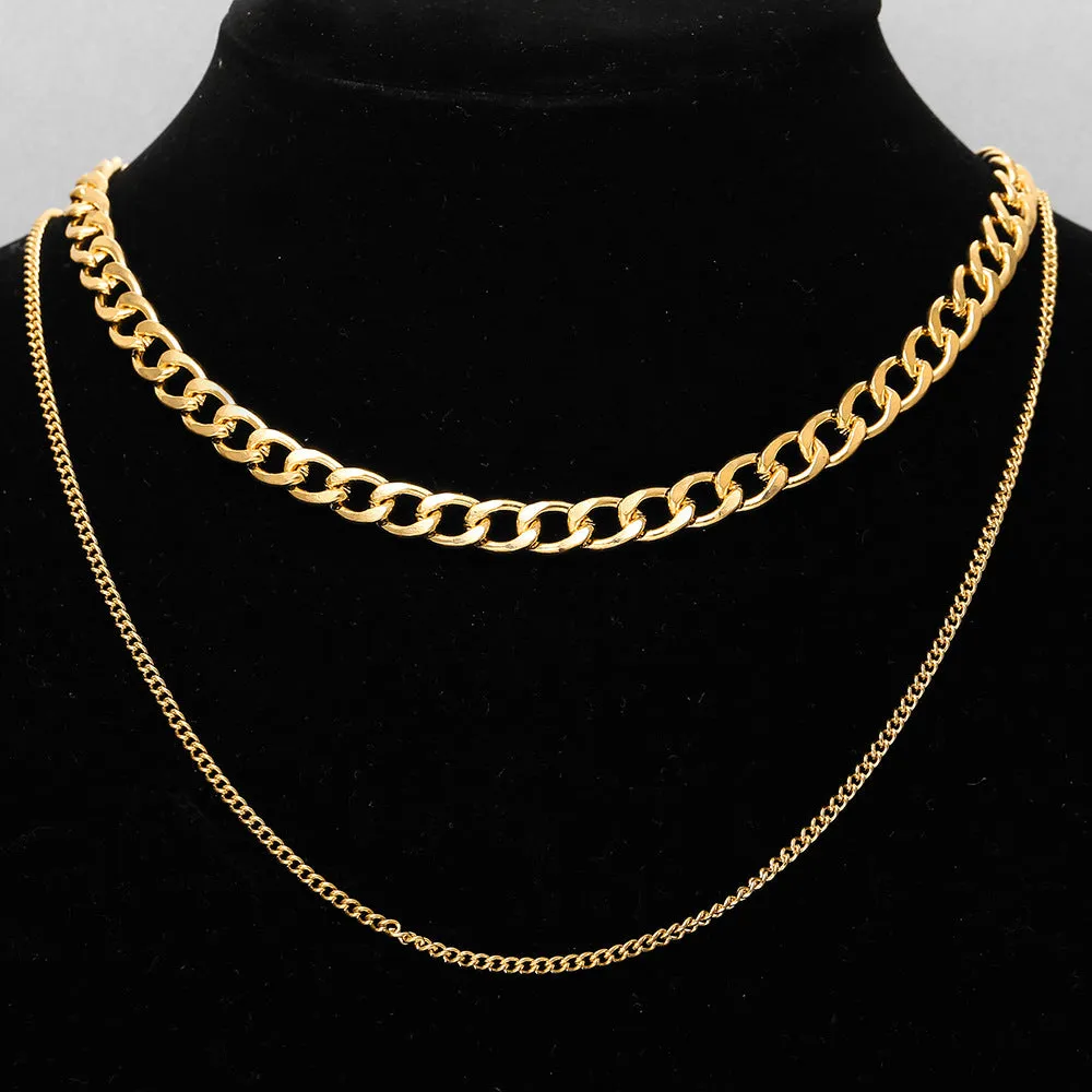 Gold Plated Layered Chunky Chain Link Necklace