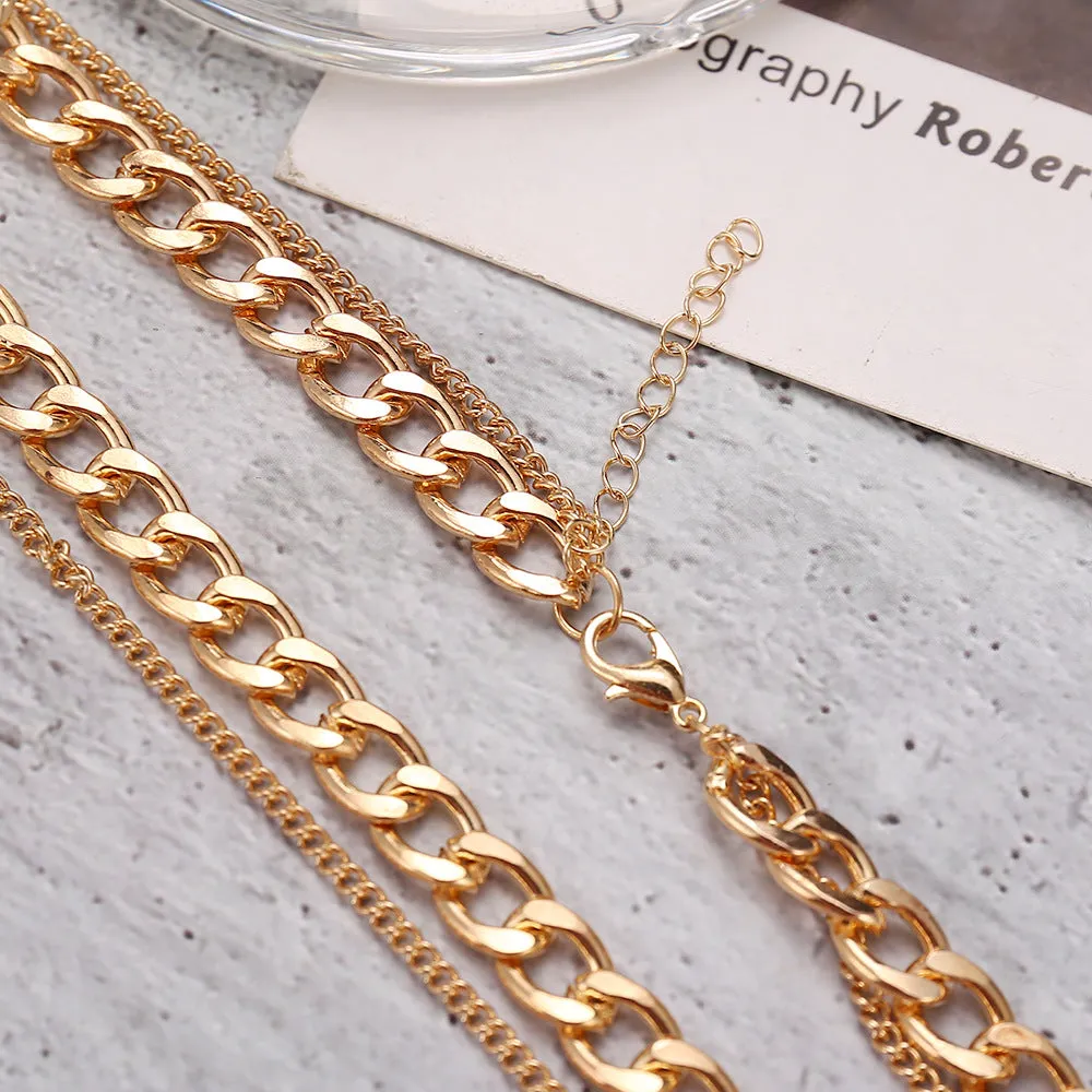 Gold Plated Layered Chunky Chain Link Necklace