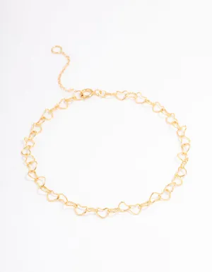 Gold Plated Sterling Silver Linked Hearts Bracelet