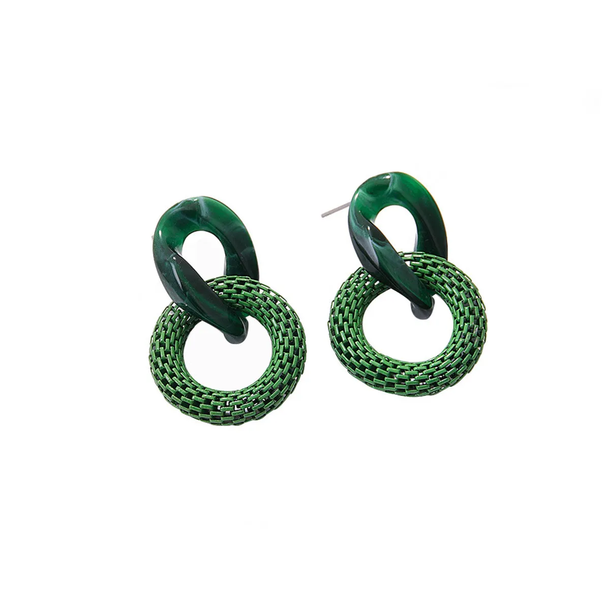 Green Acrylic & Enamel Mesh Open Circle Drop Earrings