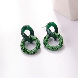 Green Acrylic & Enamel Mesh Open Circle Drop Earrings