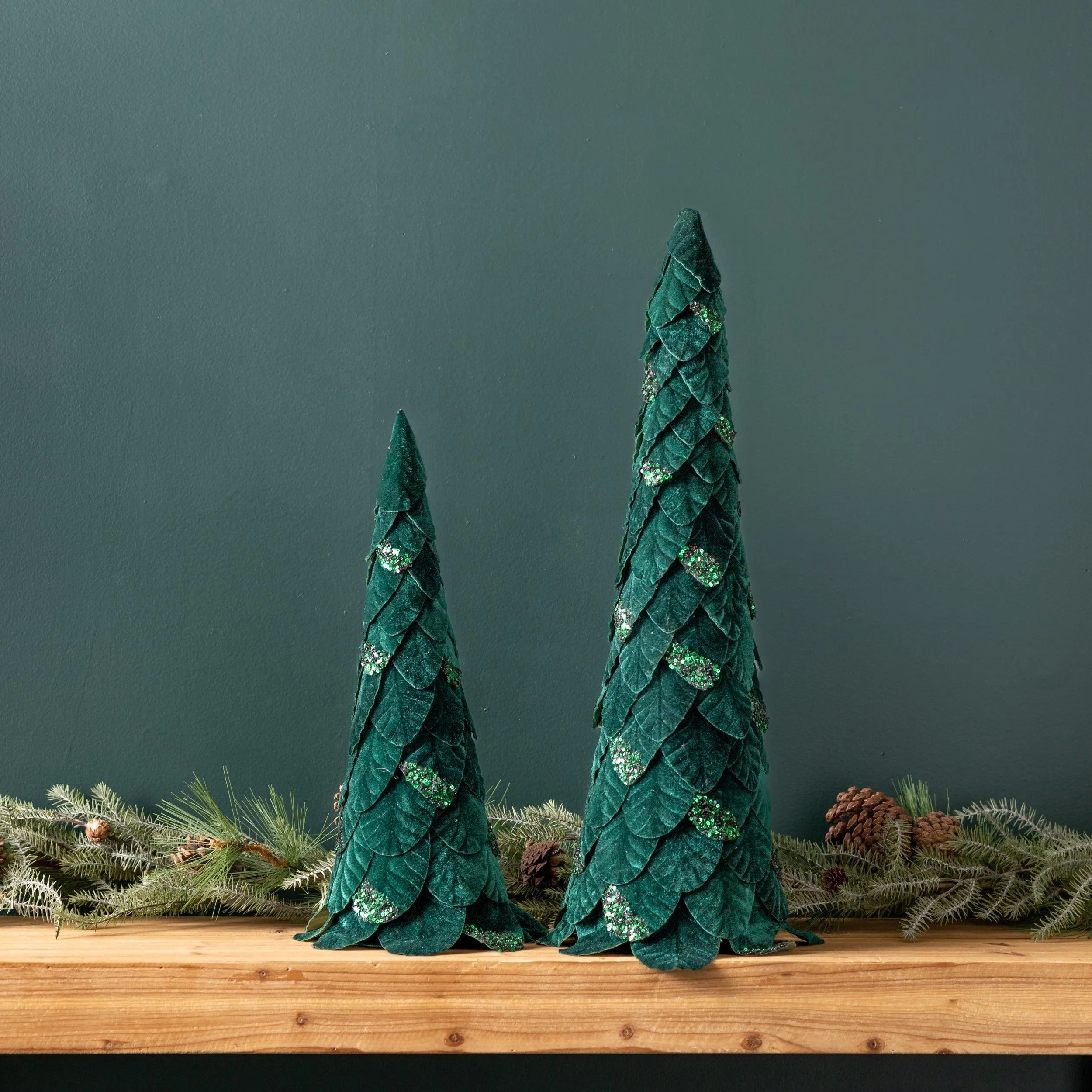 Green Beaded Leaf Pine Tree (Set of 2)