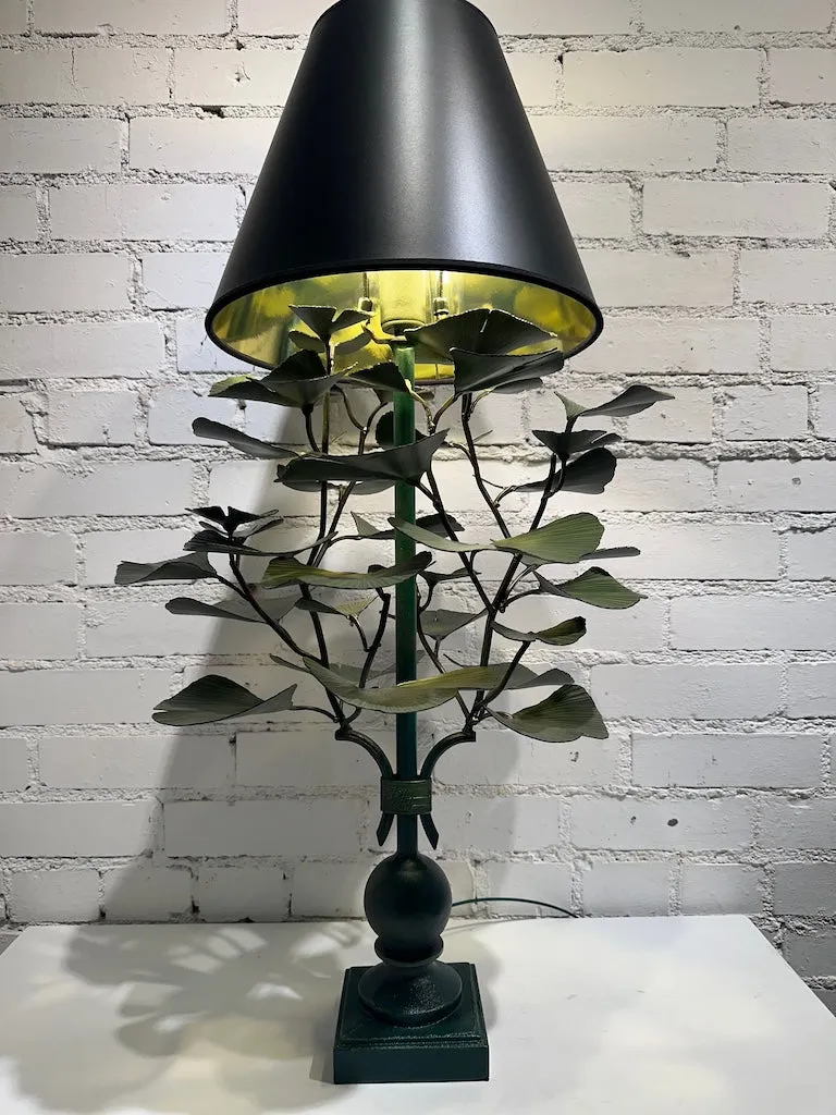 Green Handmade Gingko Table Lamp with Black Shade