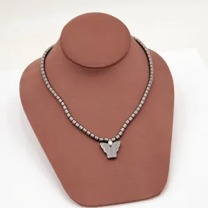 Grey Beaded Animal Necklace-Butterfly