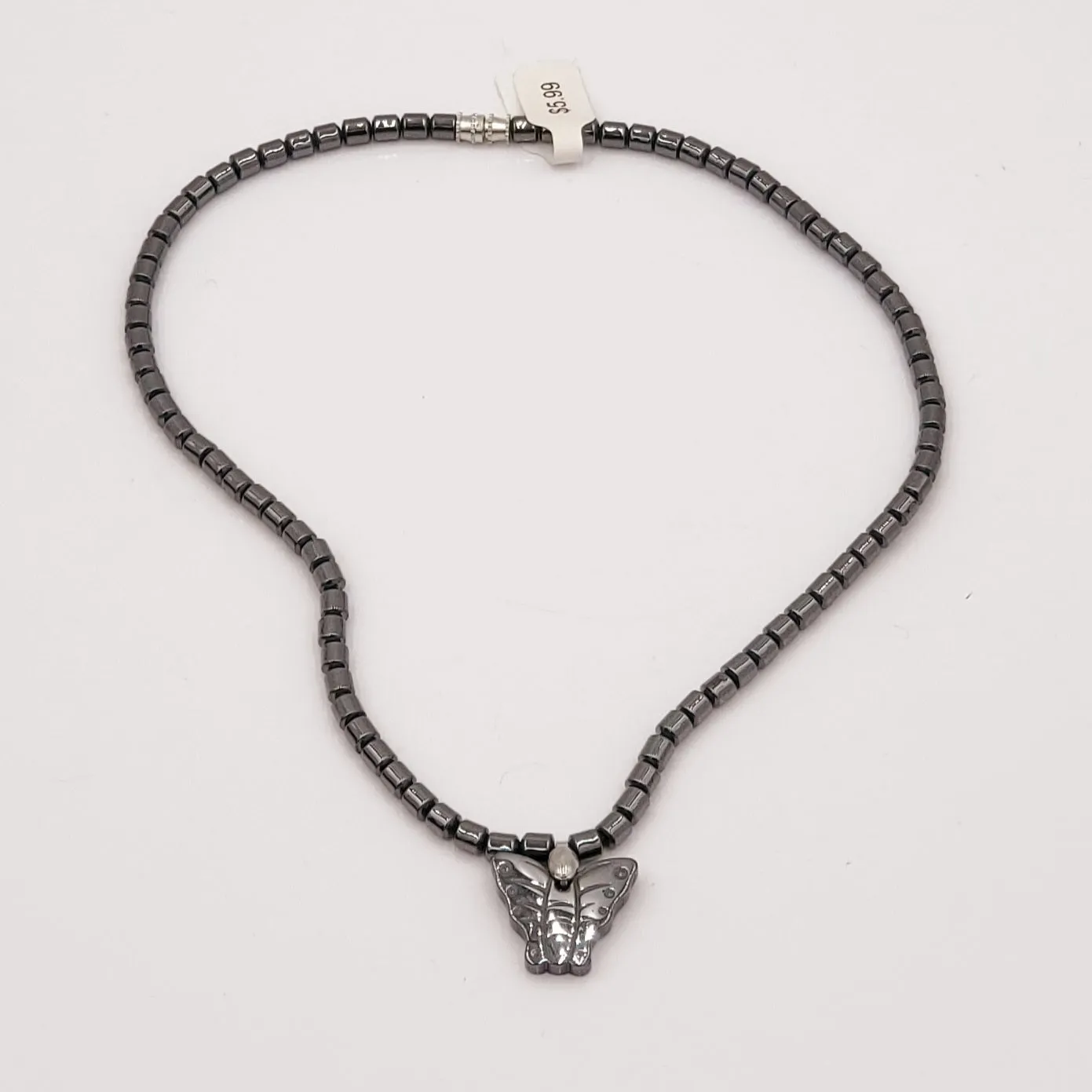 Grey Beaded Animal Necklace-Butterfly