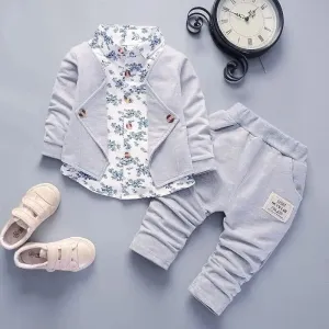 Grey Casual Suit with Floral Shirt