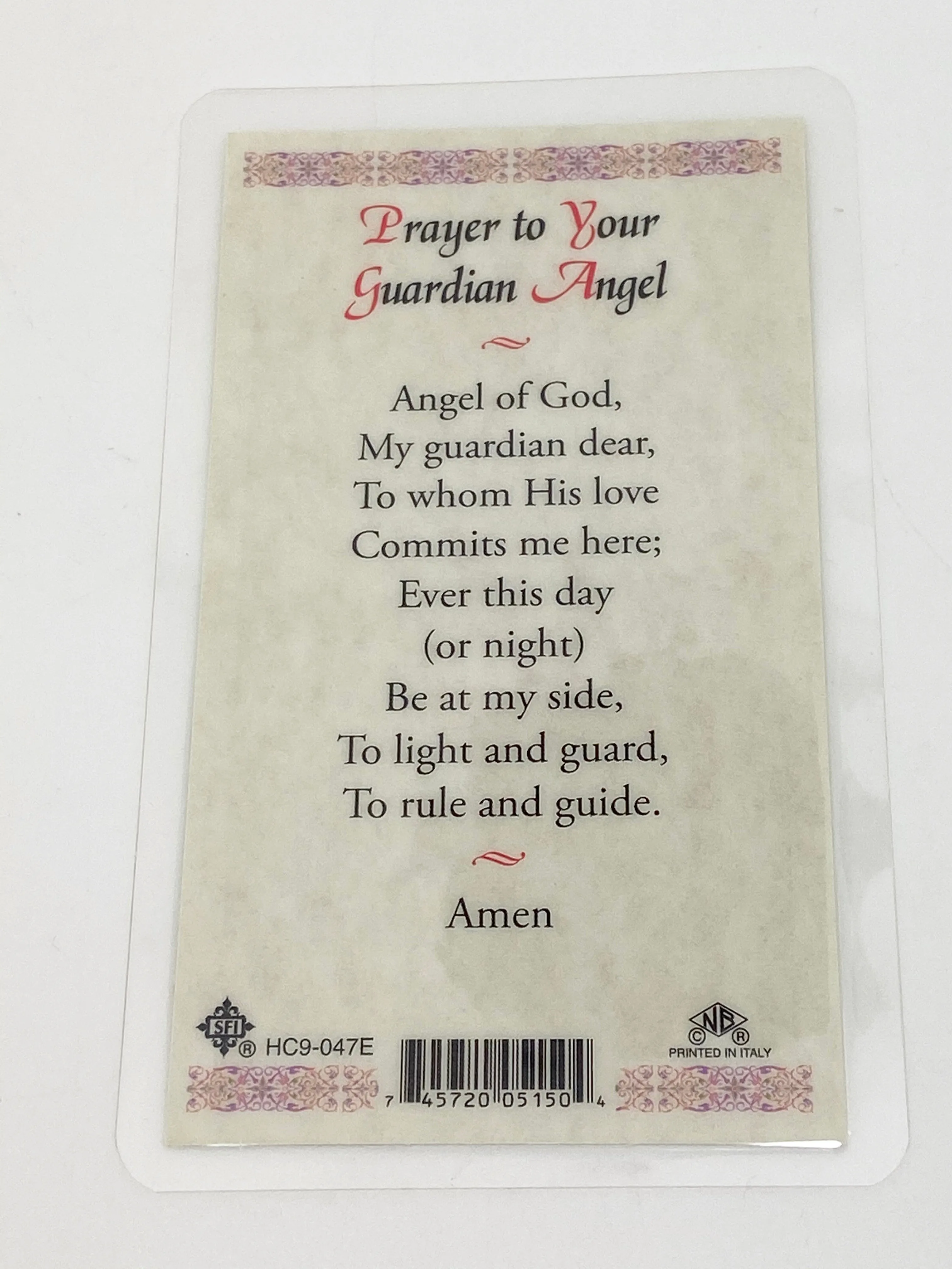 Guardian Angel Laminated Holy Card (Plastic Covered)